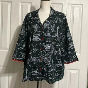 Fenini black & white & red cotton jacket top shirt